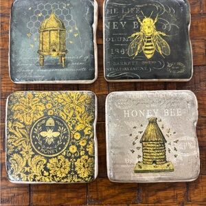 Bee-Themed Coaster Set - Black and Gold